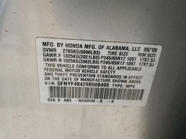 5FNYF48429B008499 - 2009 HONDA PILOT EX SILVER photo 13