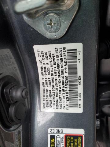 19XFA1F61BE042261 - 2011 HONDA CIVIC LX-S ნაცრისფერი ფოტო 12