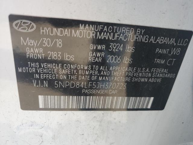 5NPD84LF5JH370723 - 2018 HYUNDAI ELANTRA SEL WHITE photo 12