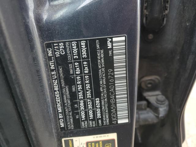 4JGDA5HB4CA016729 - 2012 MERCEDES-BENZ ML 350 4MATIC GRAY photo 12