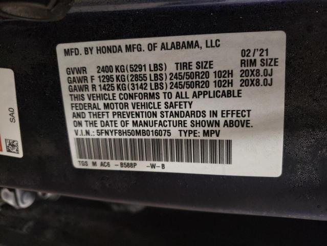 5FNYF8H50MB016075 - 2021 HONDA PASSPORT EXL BLUE photo 13