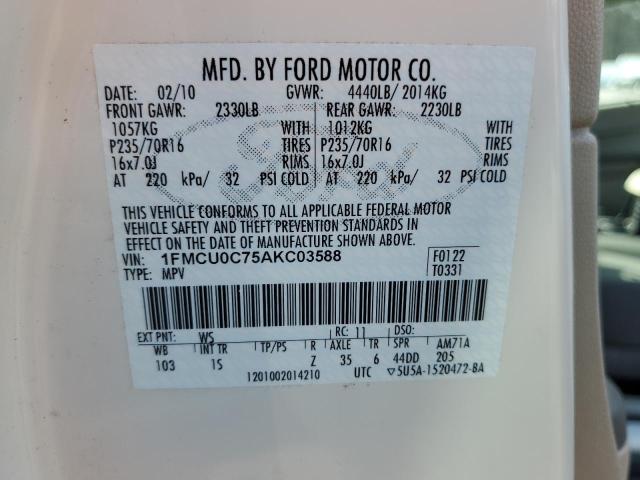 1FMCU0C75AKC03588 - 2010 FORD ESCAPE XLS WHITE photo 14