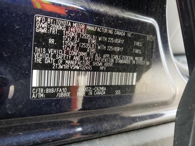 2T3W1RFV5MW132445 - 2021 TOYOTA RAV4 XLE 蓝色 照片 12