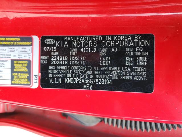 KNDJP3A56G7828194 - 2016 KIA SOUL + RED photo 12