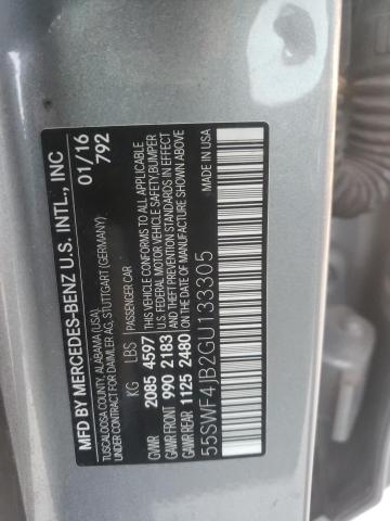 55SWF4JB2GU133305 - 2016 MERCEDES-BENZ C 300 GRAY photo 12