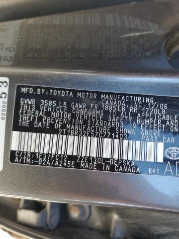 2T1BR32E57C771403 - 2007 TOYOTA COROLLA CE GRAY photo 12