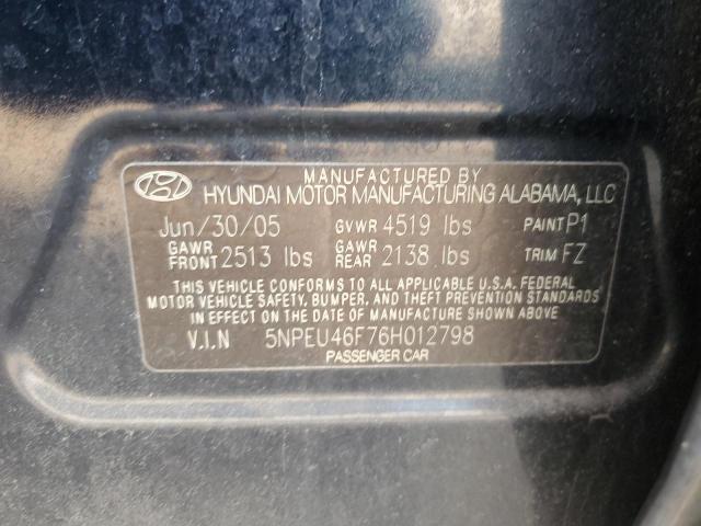 5NPEU46F76H012798 - 2006 HYUNDAI SONATA GLS BLUE photo 12