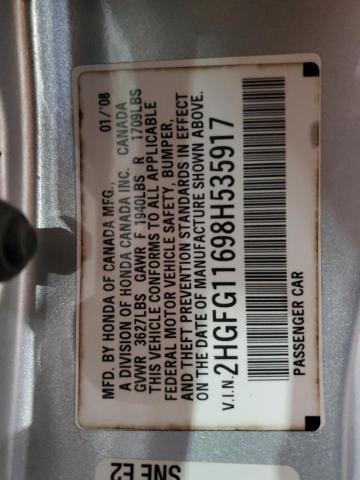 2HGFG11698H535917 - 2008 HONDA CIVIC LX SILVER photo 12