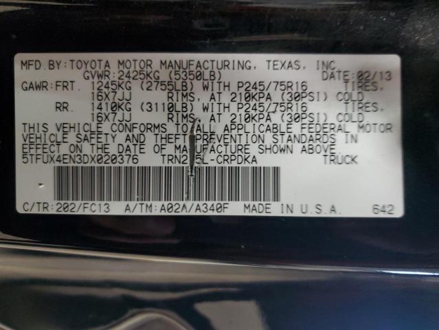 5TFUX4EN3DX020376 - 2013 TOYOTA TACOMA ACCESS CAB შავი ფოტო 12