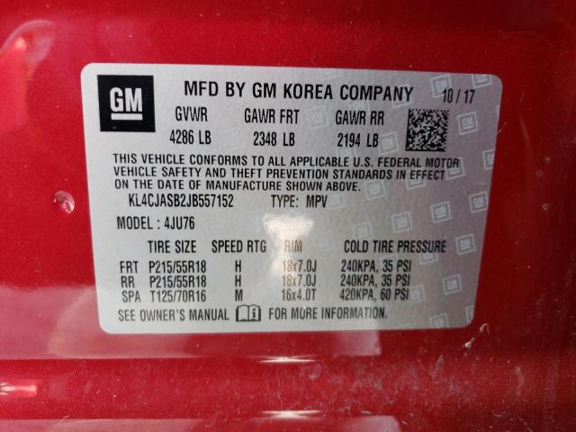 KL4CJASB2JB557152 - 2018 BUICK ENCORE PREFERRED Қызыл фото 13