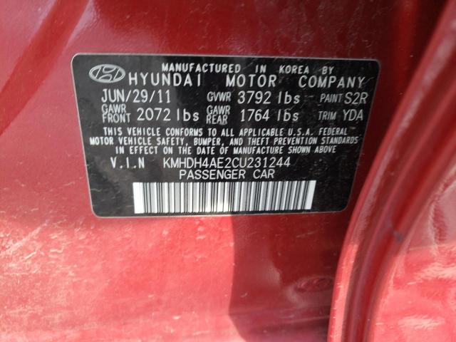 KMHDH4AE2CU231244 - 2012 HYUNDAI ELANTRA GLS RED photo 12