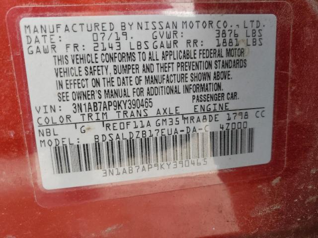 3N1AB7AP9KY390465 - 2019 NISSAN SENTRA S RED photo 13