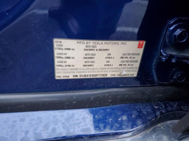 5YJSA1E45GF172625 - 2016 TESLA MODEL S Կապույտ լուսանկար 13
