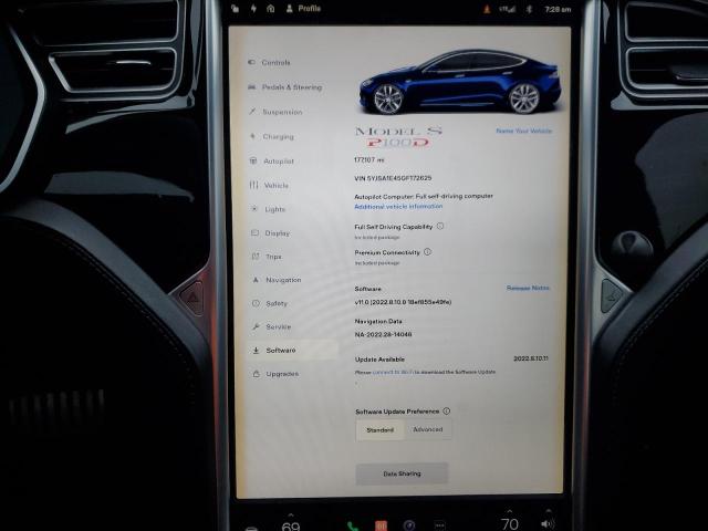 5YJSA1E45GF172625 - 2016 TESLA MODEL S Կապույտ լուսանկար 9