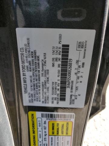 3FA6P0SU0KR268819 - 2019 FORD FUSION TITANIUM CHARCOAL photo 12