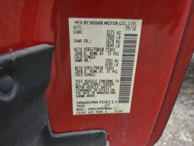 1N6BA0CH9BN304213 - 2011 NISSAN TITAN S RED photo 12