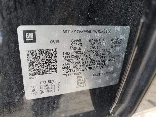 1GTG6CEN9K1347097 - 2019 GMC CANYON SLE BLACK photo 12