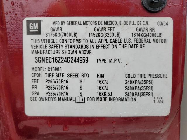 3GNEC16Z24G244959 - 2004 CHEVROLET SUBURBAN C1500 RED photo 13