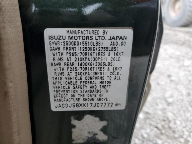 JACDJ58XX17J07772 - 2001 ISUZU TROOPER S GREEN photo 13