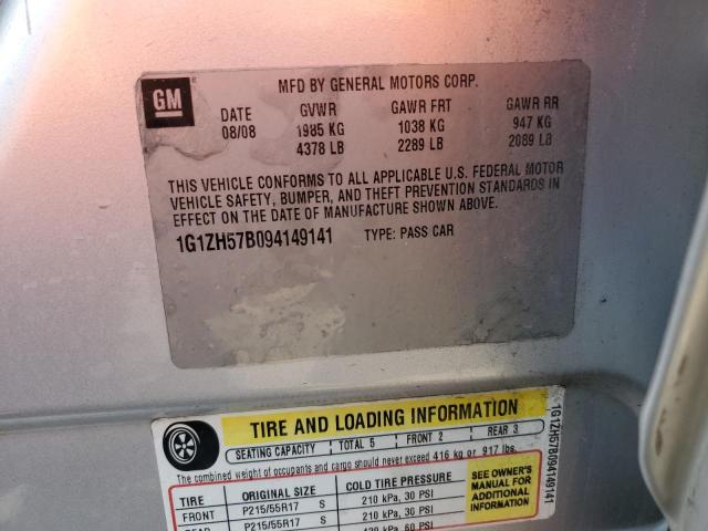 1G1ZH57B094149141 - 2009 CHEVROLET MALIBU 1LT SILVER photo 12