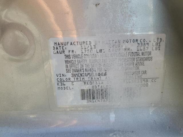 3N1CN7AP5EL845409 - 2014 NISSAN VERSA S GRAY photo 13