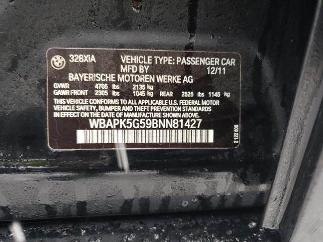 WBAPK5G59BNN81427 - 2011 BMW 328 XI SULEV BLACK photo 12