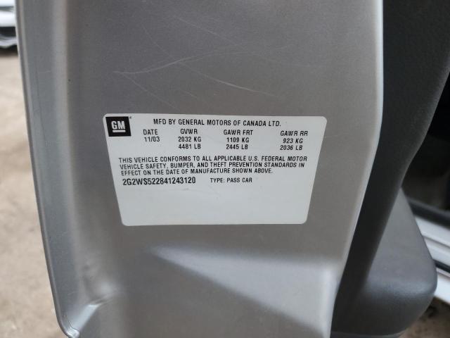 2G2WS522841243120 - 2004 PONTIAC GRAND PRIX GT2 ვერცხლისფერი ფოტო 12