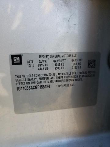 1G11C5SAXGF155184 - 2016 CHEVROLET MALIBU LIM LT 银色 照片 12