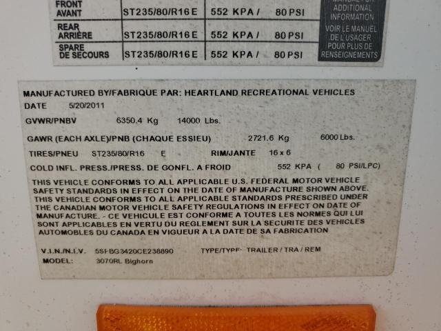 5SFBG3420CE238890 - 2012 HEARTLAND GATEWAY 白色 照片 10