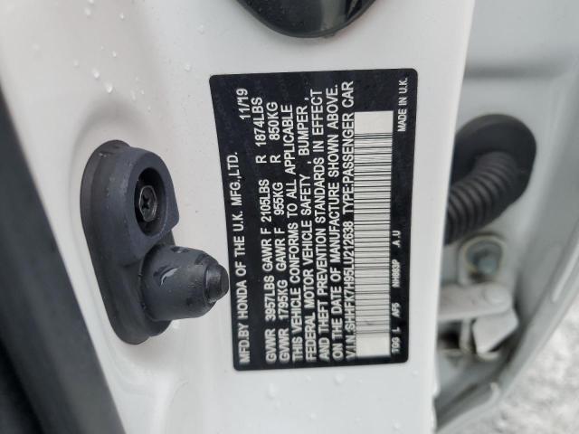SHHFK7H95LU212638 - 2020 HONDA CIVIC SPORT TOURING WHITE photo 12