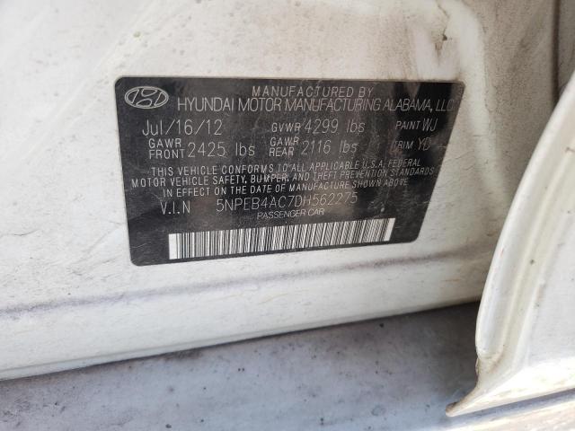 5NPEB4AC7DH562275 - 2013 HYUNDAI SONATA GLS WHITE photo 12