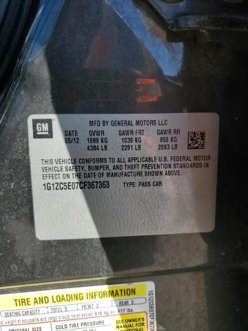 1G1ZC5E07CF367363 - 2012 CHEVROLET MALIBU 1LT GRAY photo 12