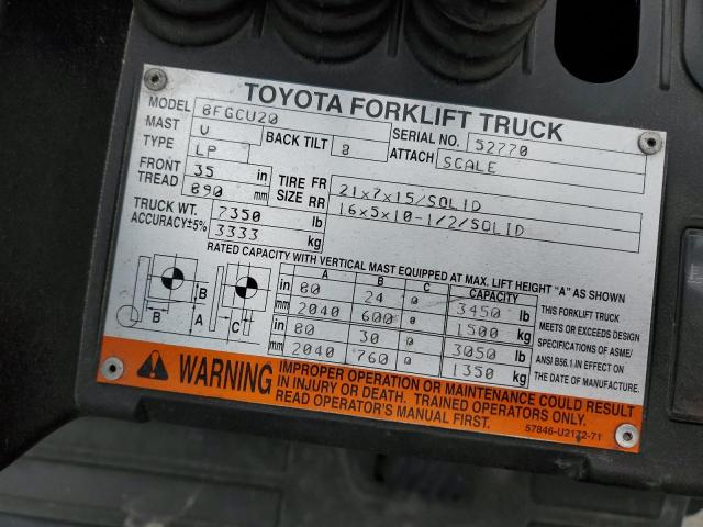 52770 - 2014 TOYOTA FORKLIFT ORANGE photo 10