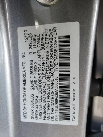 19UUB6F53MA006510 - 2021 ACURA TLX TECH A SILVER photo 12
