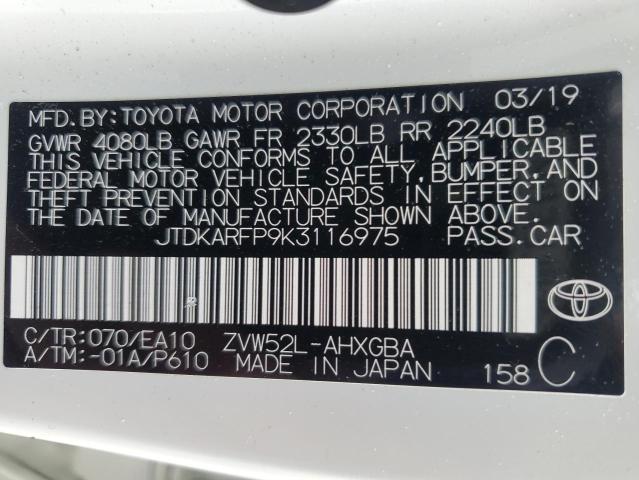 JTDKARFP9K3116975 - 2019 TOYOTA PRIUS PRIM 白色 照片 12