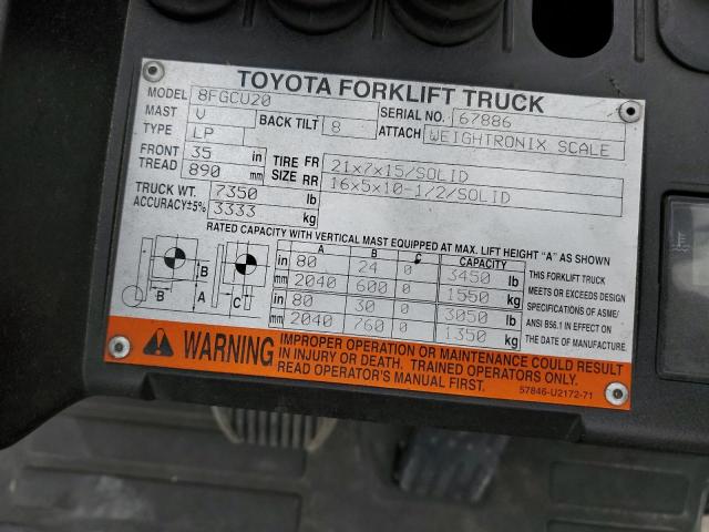 67886 - 2015 TOYOTA FORKLIFT ORANGE photo 10