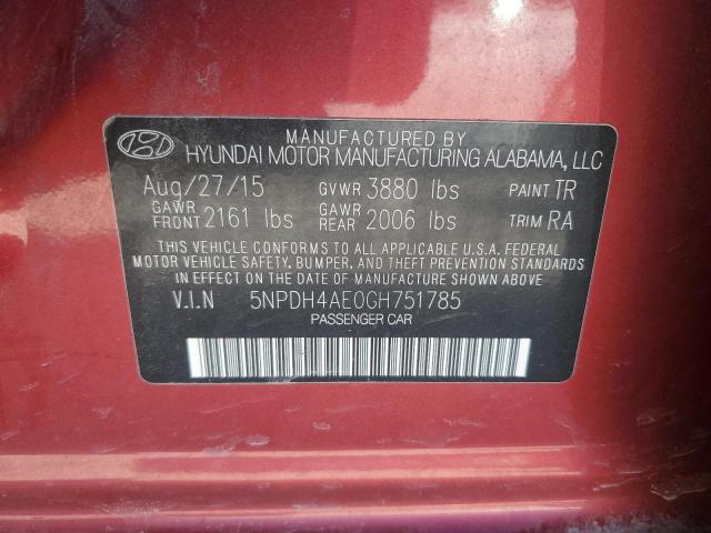 5NPDH4AE0GH751785 - 2016 HYUNDAI ELANTRA SE RED photo 12