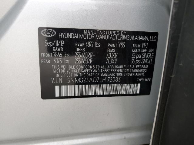 5NMS23AD7LH172083 - 2020 HYUNDAI SANTA FE SE SILVER photo 13