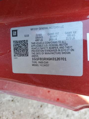 1G1FB1RX6K0120701 - 2019 CHEVROLET CAMARO LS RED photo 12