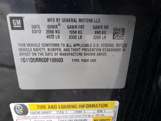 1G11D5RR6DF108903 - 2013 CHEVROLET MALIBU 1LT BLACK photo 12