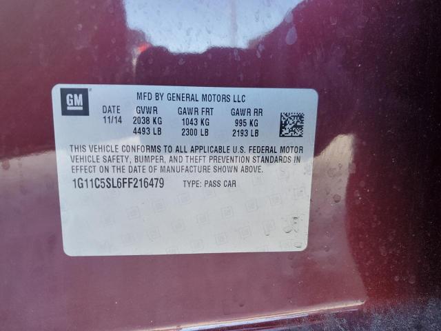 1G11C5SL6FF216479 - 2015 CHEVROLET MALIBU 1LT Burgund zdjęcie 12