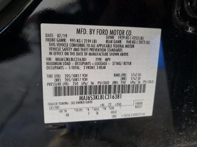 MAJ6S3KL8LC316381 - 2020 FORD ECOSPORT TITANIUM BLACK photo 12