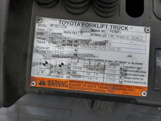 76909 - 2016 TOYOTA FORKLIFT ORANGE photo 10