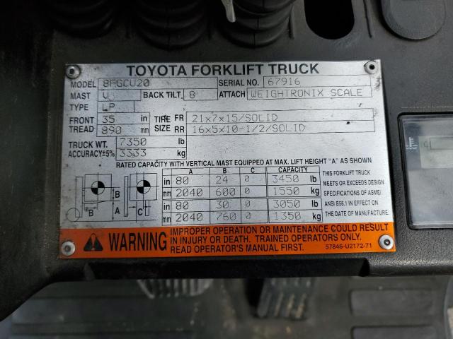 67916 - 2015 TOYOTA FORKLIFT ORANGE photo 10