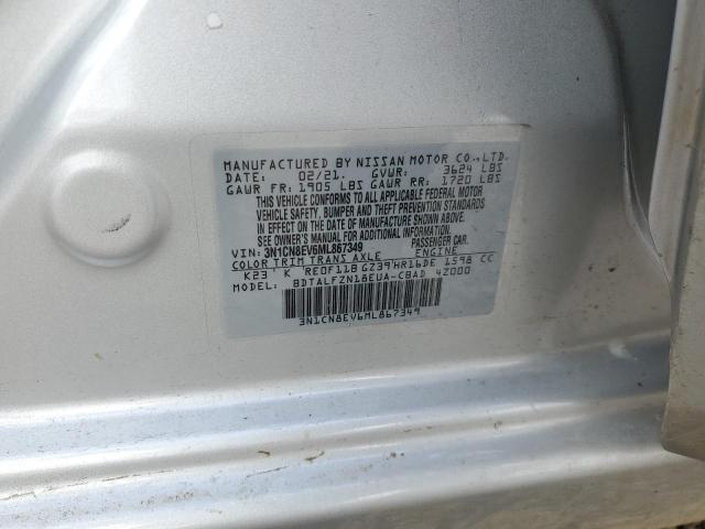 3N1CN8EV6ML867349 - 2021 NISSAN VERSA SV SILVER photo 12