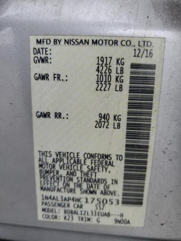 1N4AL3AP4HC175053 - 2017 NISSAN ALTIMA 2.5 SILVER photo 12