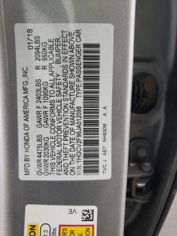 1HGCV2F96JA012098 - 2018 HONDA ACCORD TOURING SILVER photo 12