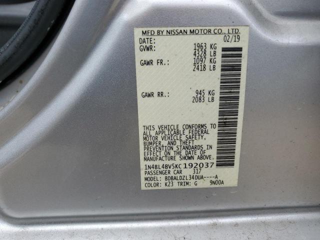 1N4BL4BV5KC192037 - 2019 NISSAN ALTIMA S SILVER photo 12