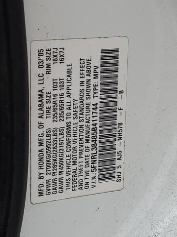 5FNRL38485B411744 - 2005 HONDA ODYSSEY EX WHITE photo 13