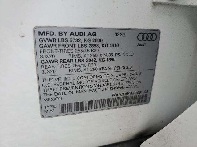 WA1C4AFY0L2081928 - 2020 AUDI SQ5 PRESTIGE WHITE photo 13